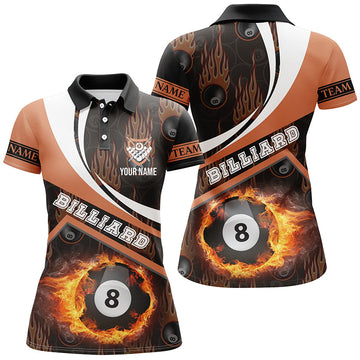 Billiard Polo Shirt for Women - Custom Fire Flame Orange V0009