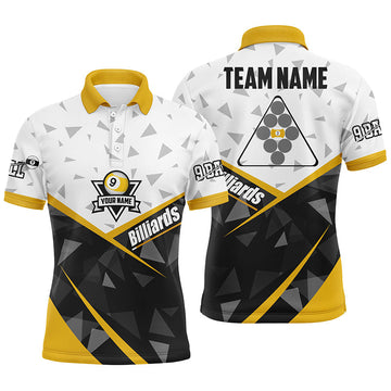 Men's Custom 9 Ball Pool Polo Shirt - White/Yellow V0591