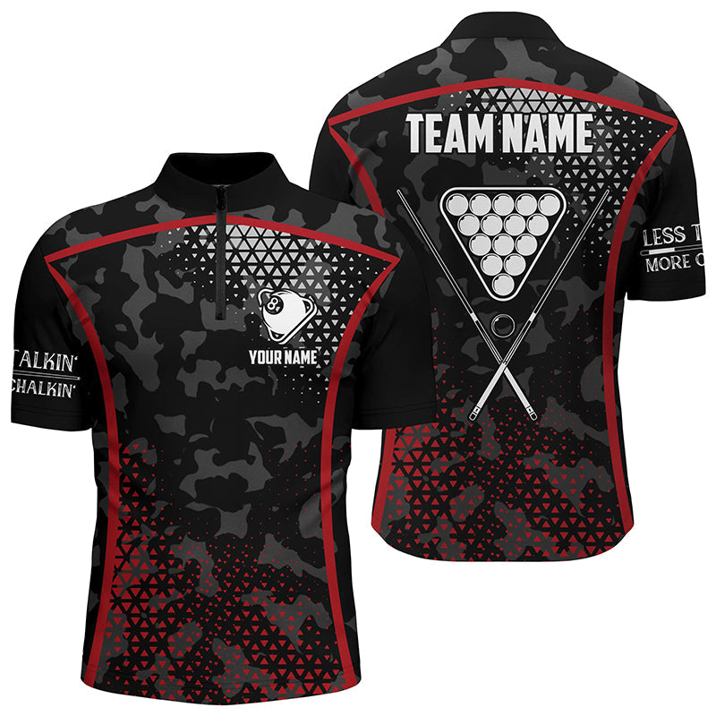 Custom Red & Black 8-Ball Pool Quarter-Zip Shirt for Men V0768