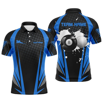 Men's Custom 3D Black & Blue Billiard Polo Shirt V1088