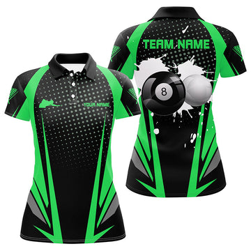 3D Black & Green Billiards Polo Shirt for Women V1090