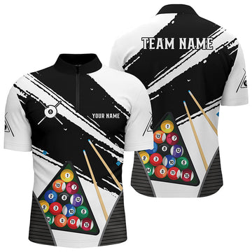 Men's Billiard 8 Ball Quarter-Zip Shirt - Black & White V0781