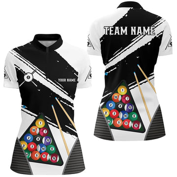 Women's Billiard 8 Ball Quarter-Zip Shirt - White/Black V0781