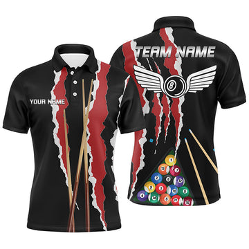 Custom Red & Black Billiard 8 Ball Polo Shirt for Men V0786