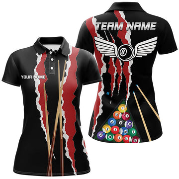 Custom Red & Black Billiard 8 Ball Polo Shirt for Women V0786