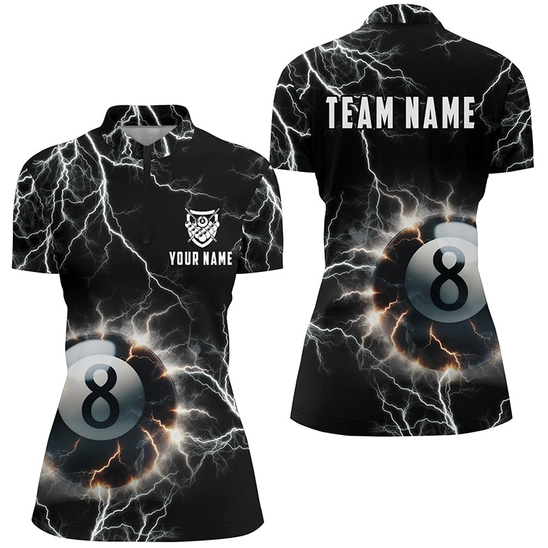 Women’s 3D Thunder Lighting 8 Ball Pool Quarter-Zip Shirt V1012