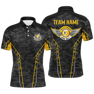 Custom Camo Yellow 9 Ball Pool Polo for Men V0778
