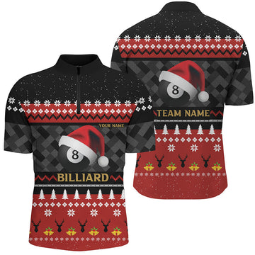Funny Christmas 8 Ball Pool Quarter-Zip Shirt for Men V0652