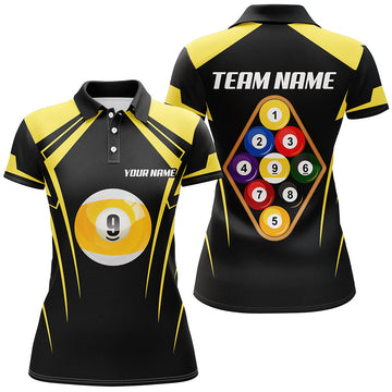 Custom Black & Yellow 9 Ball Pool Polo Shirt for Women V1035