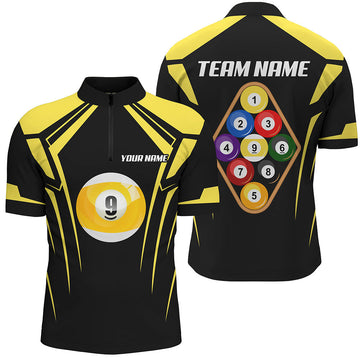 Men's 3D Black & Yellow 9 Ball Pool Quarter-Zip Shirt V1035