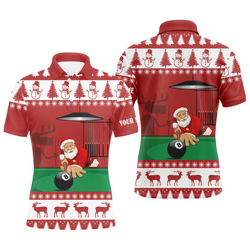 Men's Christmas Polo Shirt - 3D Santa Playing Pool V0685