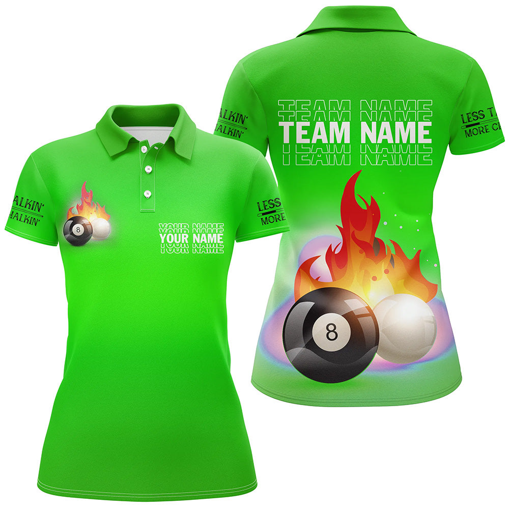 Custom 3D Green Polo Shirt for Women - Billiards 8 Ball & Cue Design V0701