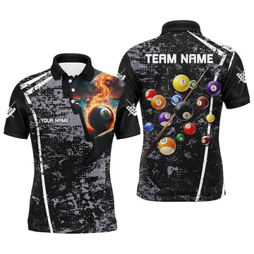 Men's Grey Grunge 8 Ball Billiard Polo Shirt V0952