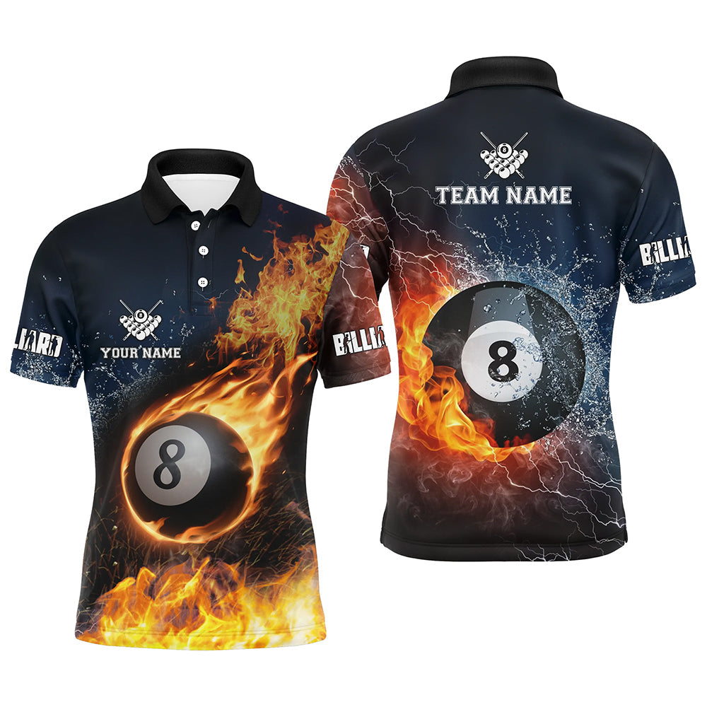 Custom Billiards 3D Fire & Water Polo Shirt for Men V0253