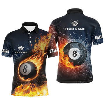 Custom Billiards 3D Fire & Water Polo Shirt for Men V0253