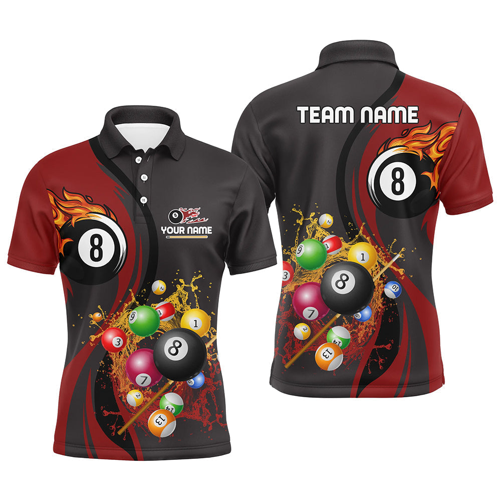 Custom 8 Ball Flame Polo Shirt for Men V0257