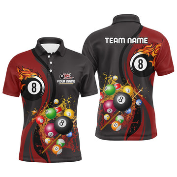 Custom 8 Ball Flame Polo Shirt for Men V0257