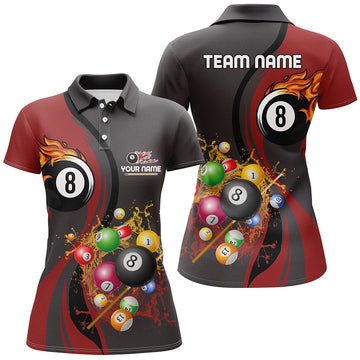 Custom 8 Ball Flame Polo Shirt for Women V0257