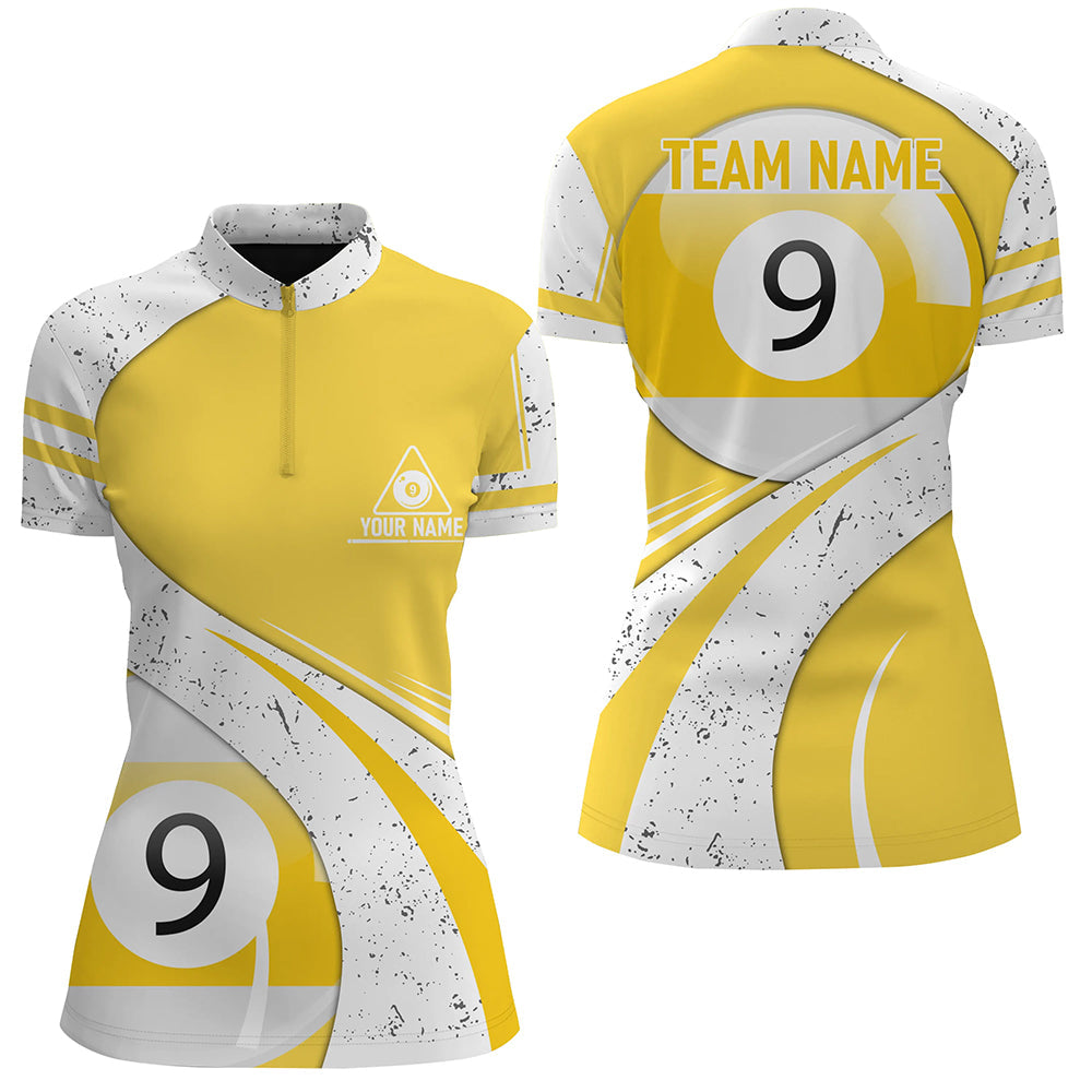 Women's Yellow & White 9 Ball Pool Quarter-Zip Shirt V0509