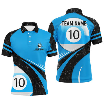 Blue Black Grunge 10 Ball Billiard Polo Shirt for Men V0969
