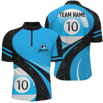 Men's 10 Ball Billiard 3D Quarter-Zip Shirt - Blue Black Grunge V0969