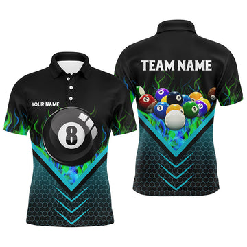 Custom Fire Blue 3D Billiard Polo Shirt for Men V1061