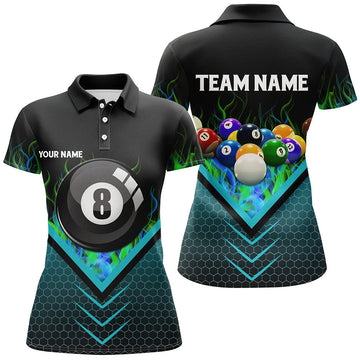 Custom Fire Blue 3D Polo Shirt for Women - Billiards Team Jersey V1061