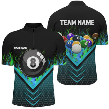 Fire Blue 8 Ball Billiard 3D Quarter-Zip Shirt for Men V1061