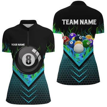 Fire Blue 3D Hive Pool 8 Ball Quarter-Zip Shirt for Women V1061