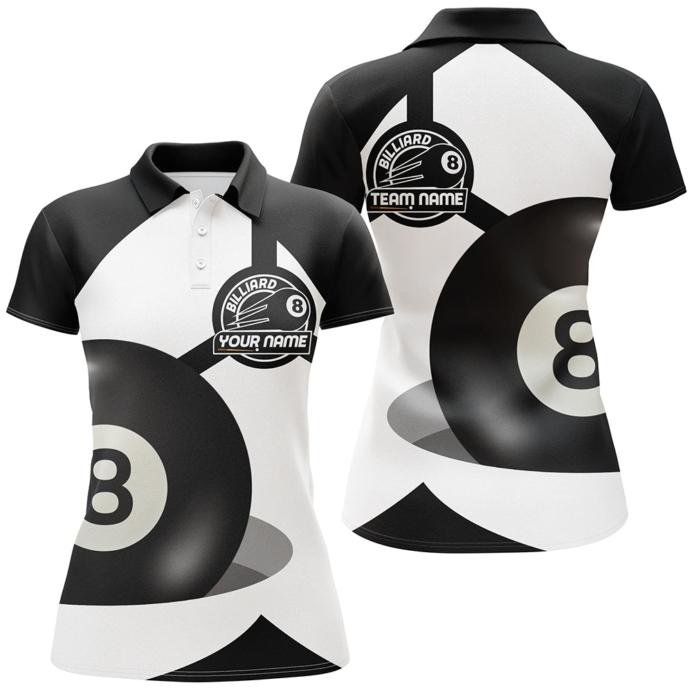 Custom 8-Ball Pool Polo Shirt for Women - Black & White V0572