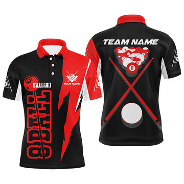 Custom Red & Black 8 Ball Pool Polo Shirt for Men V0593