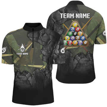 Men's 3D Quarter-Zip Pool Team Shirt - Personalised Fire 8 Ball V0776