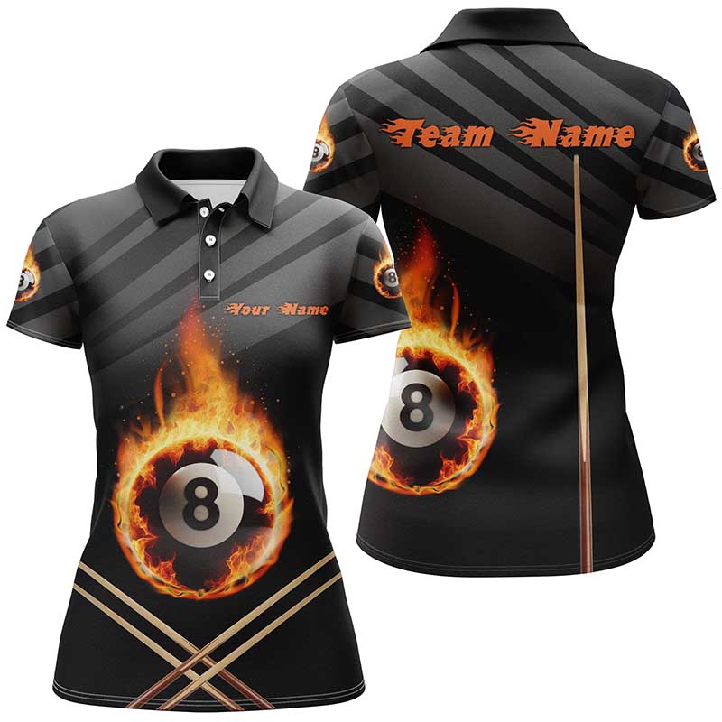 Personalised 3D Billiard Polo Shirt for Women - Custom Name 8 Ball Team Jersey V1015