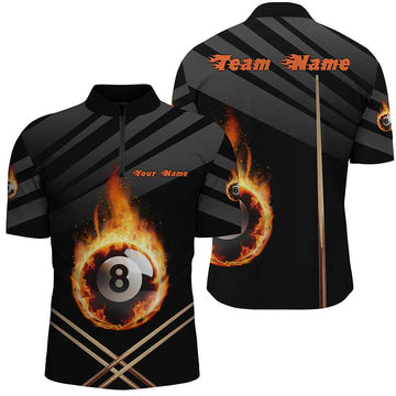 Men's Custom 3D Fire 8 Ball Pool Quarter-Zip Shirt V1015