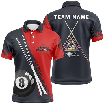 Men's Custom 3D Red & Black Pool Polo Shirt V0438
