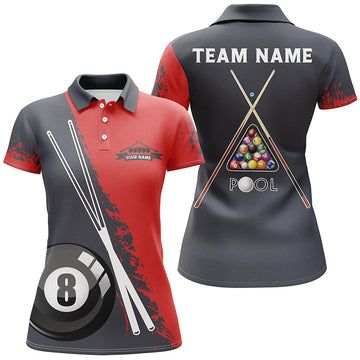Personalised 3D Red & Black Pool Polo Shirt for Women V0438
