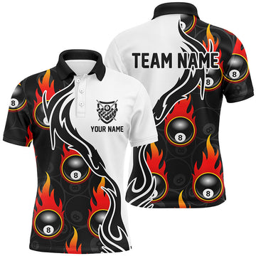 Flaming Pattern Billiard 8 Ball Polo Shirt for Men V0049