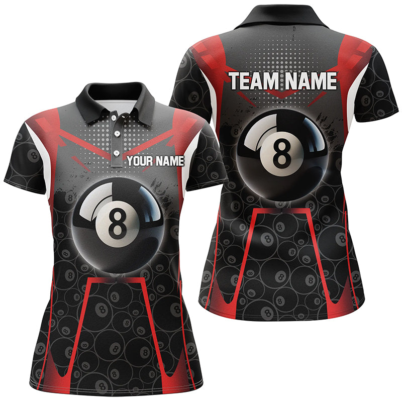 Custom 3D Red & Black 8 Ball Billiard Polo Shirt for Women V1033