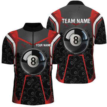Men's 3D Quarter-Zip Billiard Shirt - Red/Black 8 Ball Pattern V1033