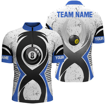 Men's Blue & White Grunge 8 Ball Pool Quarter-Zip Shirt V0469