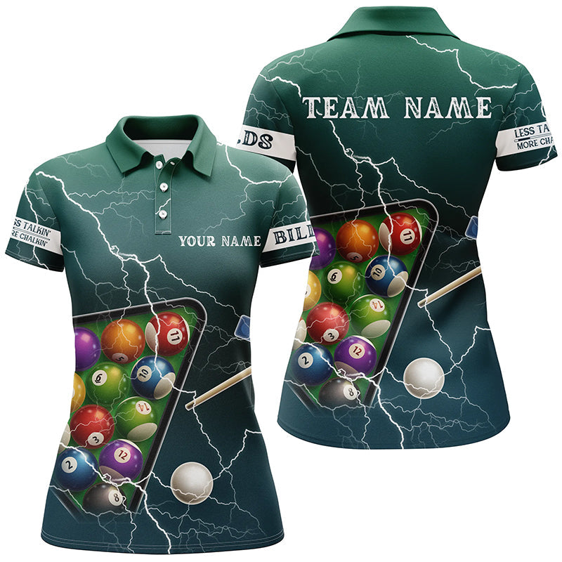 Women's Green Thunder Lightning Billiard Polo Shirt V0684