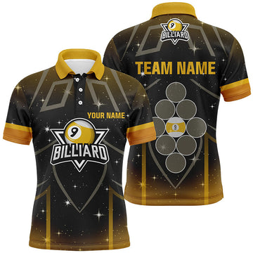 Men's 3D Yellow & Black 9 Ball Pool Polo Shirt V0497