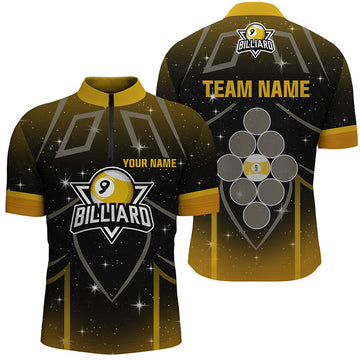 Men's 3D Quarter-Zip Yellow & Black 9 Ball Pool Shirt V0497