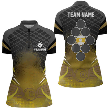 Women's Black & Yellow 9 Ball Pool Quarter-Zip Shirt V0507