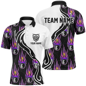 Men's Purple 3D Flaming Pattern Billiards Polo Shirt V0527