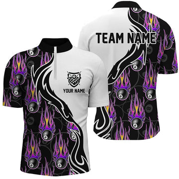Men's Purple Flaming Pattern Billiards Quarter-Zip Shirt V0527