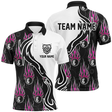 Men's Pink 3D Flaming Billiards Polo Shirt V0528