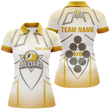 Women's 9 Ball Pool 3D Yellow/White Polo Shirt V0535
