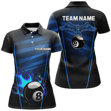 Women's Custom Flame 8 Ball Pool Polo Shirt V1130