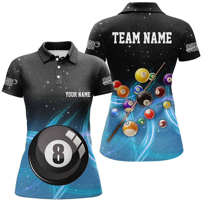 Custom Blue Gradient 3D Billiard Polo Shirt for Women V1060